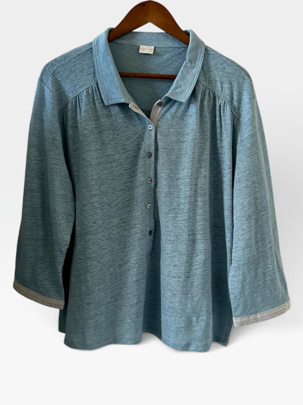POETRY NEW Linen Button Front Shirt In Blue Size 16
